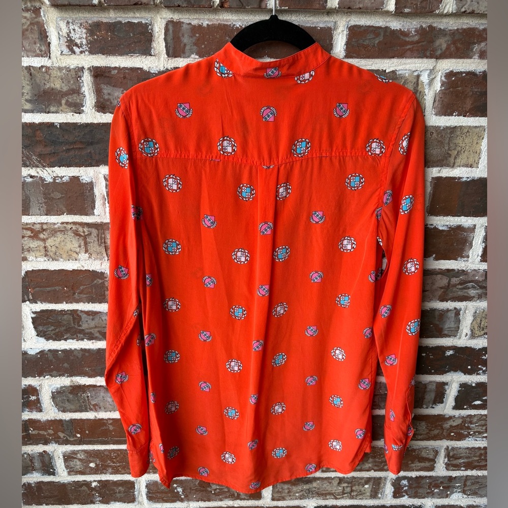 C. Wonder 100% Silk Orange Red Crest Blouse Size Small - Picture 10 of 11